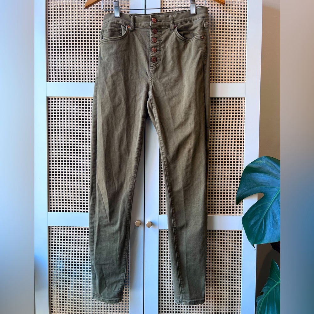 Loft Olive Army Green High-waist Skinny Jeans Button fly 2/26